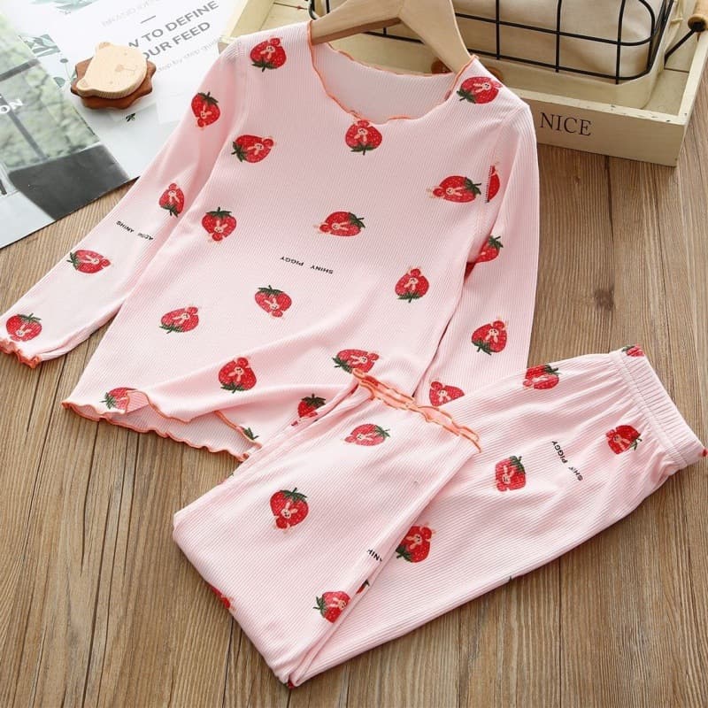 Girls' Sleepwear Spring/Autumn Ribbed Thin Long-Sleeve Set, Kids' Princess Homewear for Children and Toddlers