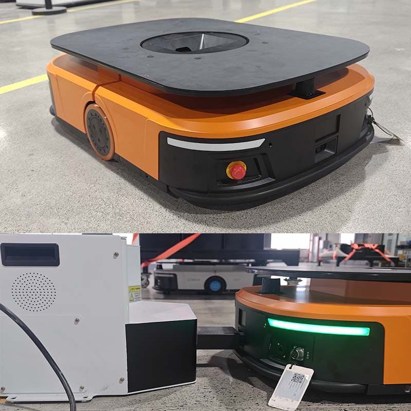 Soft-wing AGV (Automated Guided Vehicle) with front and rear dual-laser SLAM navigation, load capacity 400-600kg, color optional.
