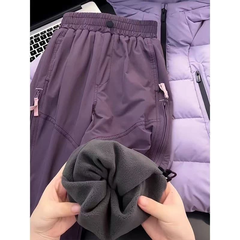 Girls' fleece-lined pants, autumn/winter new style, 2025; children's outdoor windproof pants; boys' hiking pants; winter casual pants, trendy.