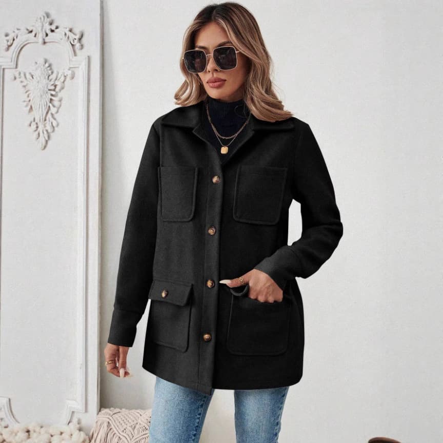 Women's Solid Color Long Sleeve Casual Wool Trench Coat 2025 Cross-Border Foreign Trade Amazon Autumn/Winter New Jacket with Stand Collar