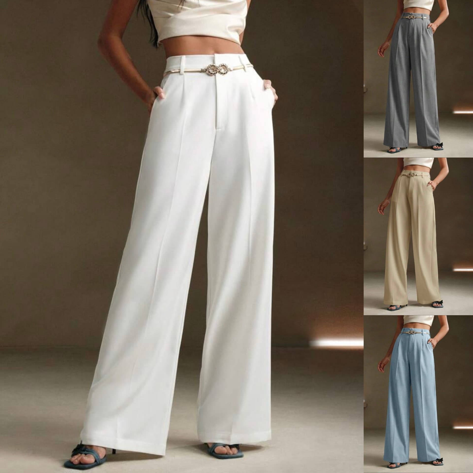 New Arrival Solid High-Waist Flowing Wide-Leg Pants Straight Leg Casual Trousers for Amazon EU US Cross-Border E-Commerce