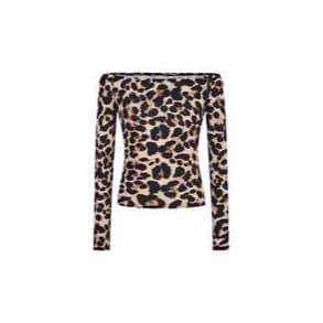 European and American cross-border leopard print off-shoulder long-sleeve sexy fitted T-shirt for hot girls, TK style, export model