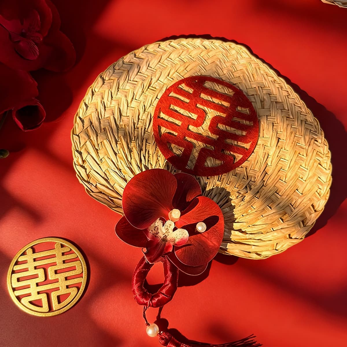 Wedding Morning Robe Photo Prop Bride Fan New Chinese Style Wedding Supplies Joy Dowry Pu Fan Engagement Happy Character Fan