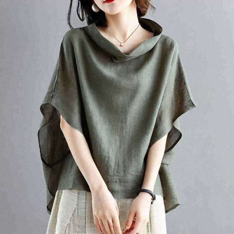 Cross-Border 2026 Japanese-Style Korean New Summer Top with Swing Collar and Batwing Sleeves