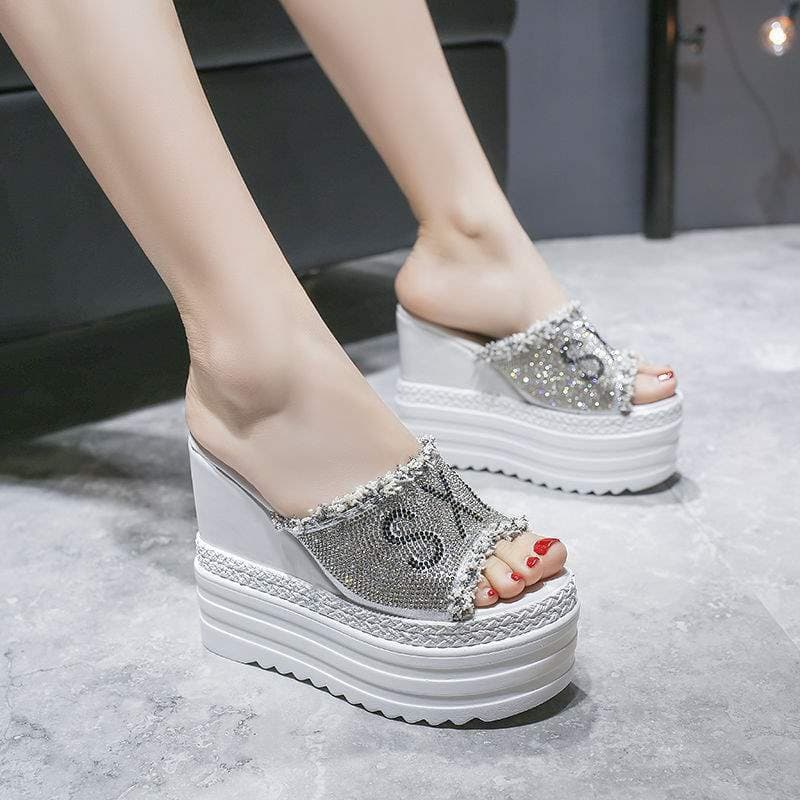 Women's Summer Thick Bottom Platform High Heels 11cm Flat Sandals Fashion Sexy Fishmouth Slip-On Shoes Rubber Upgraded Version