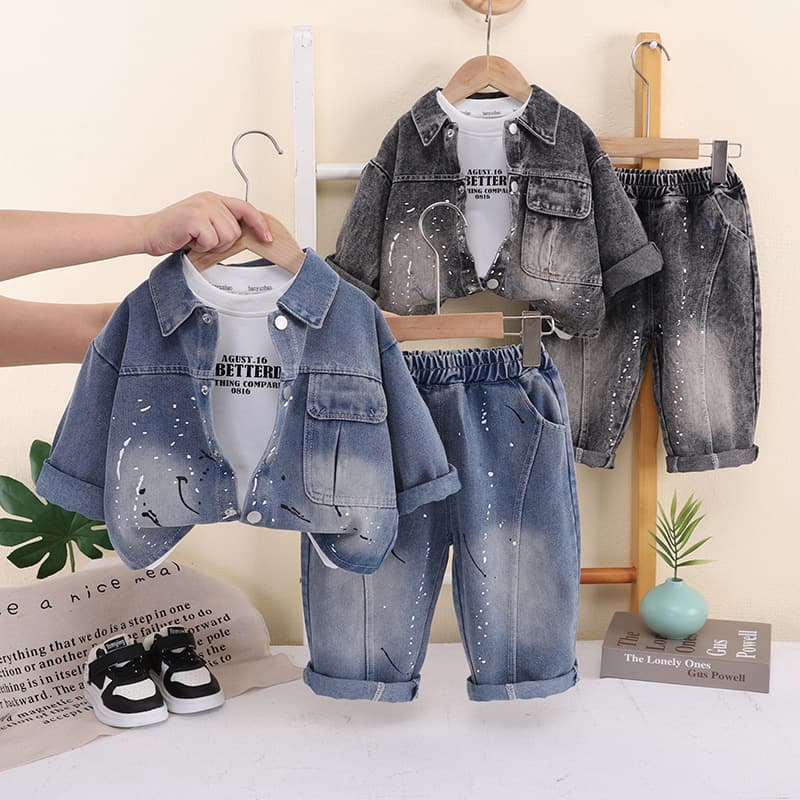 Boys' Spring Autumn Suit 2026 New Kids' Fashionable Cool Trendy Denim Clothes Middle Toddler 3-Piece Set Trendy Wholesale
