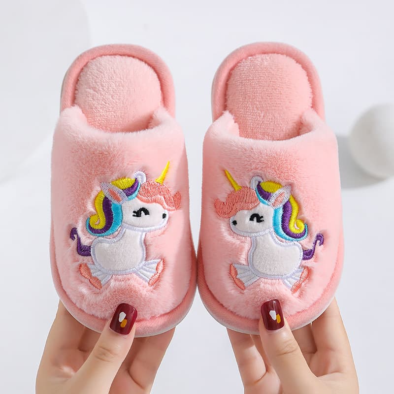 New Autumn Winter Cartoon Children's Floor Slippers Indoor Home Anti-Slip Soft Sole Parent-Child Warm Cotton Slippers