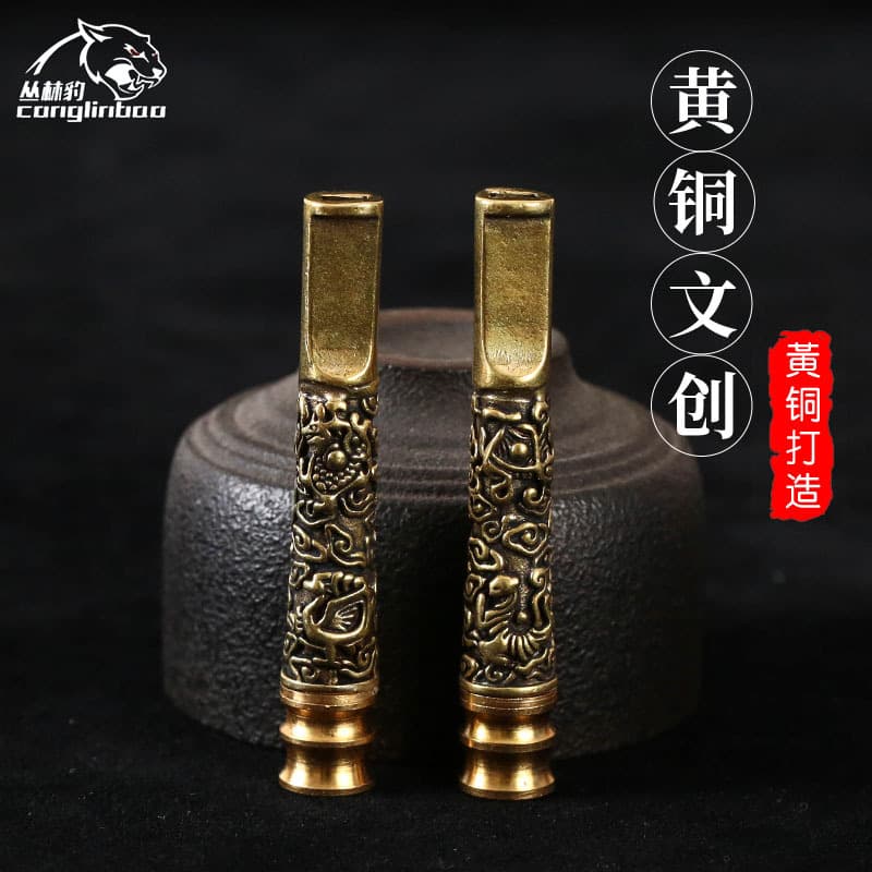 Five Divine Beasts Short Portable Brass Cigarette Holder with Filter, Compatible with Thin and Thick Cigarettes, Detachable, Wholesale