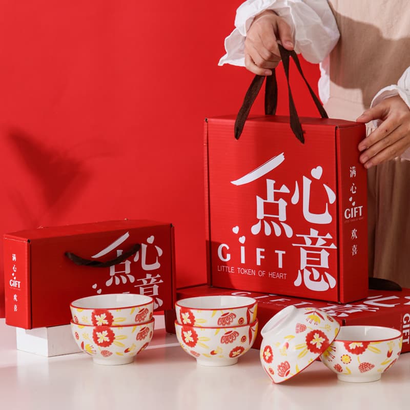 Chinese Style Practical Small Gift Bowl and Chopstick Set, Ceramic Bowl Set for Home Use, Tableware Gift Box