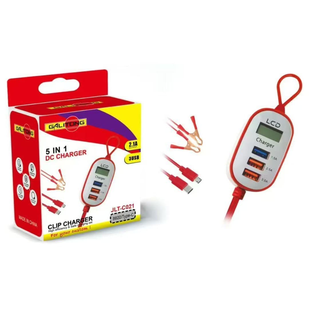 6-in-1 Clip Battery Charger Clip Multi-Function Phone Charger 3 USB Phone Charger Alligator Clip Charger