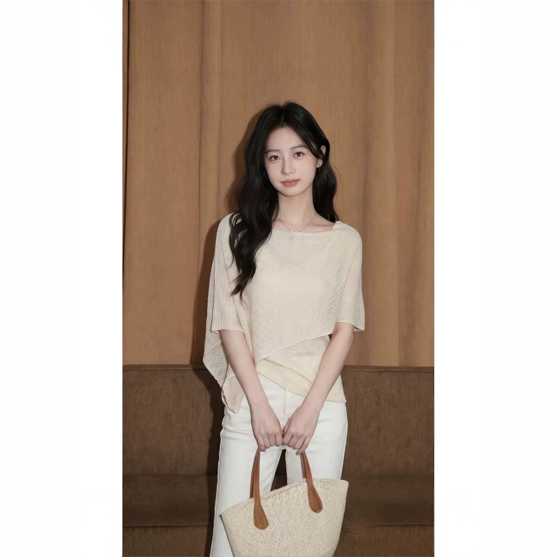 Design Irregular Cape Poncho Knit Top Women 2026 Summer New Unique Niche Thin T-Shirt Blouse