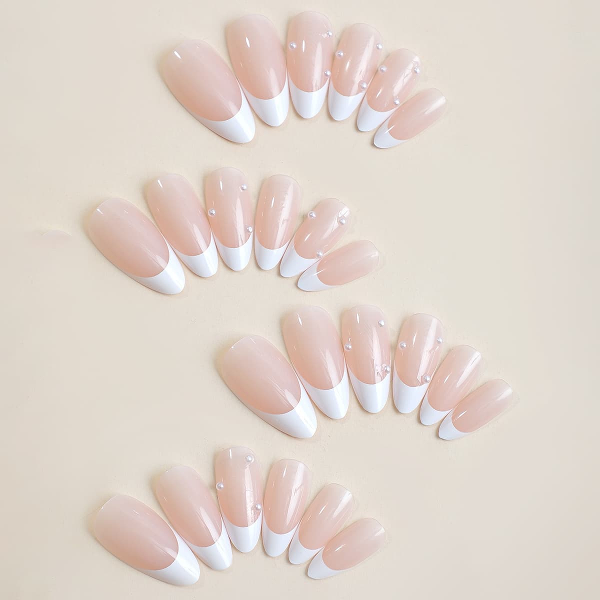 Cross-border bestseller handmade press-on nails, French pearl pink style, factory direct nails