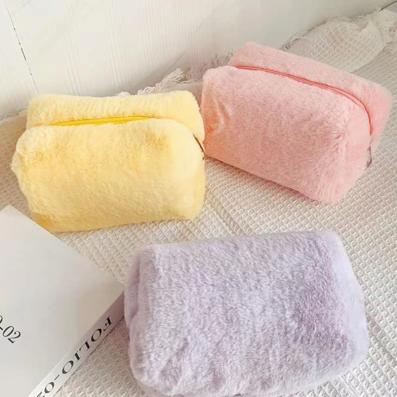Plush Makeup Bag in Macaron Colors, Sweet Large Capacity Storage Bag, High Aesthetic Bag