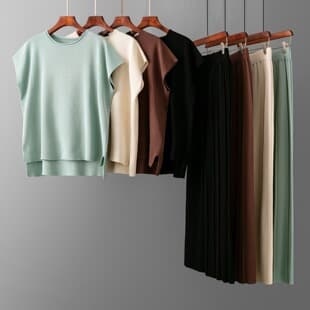 Women's Casual Set Summer New Solid Color Sleeveless Knit Tank Top Wide-Leg Pants Plus Size Ice Silk Set