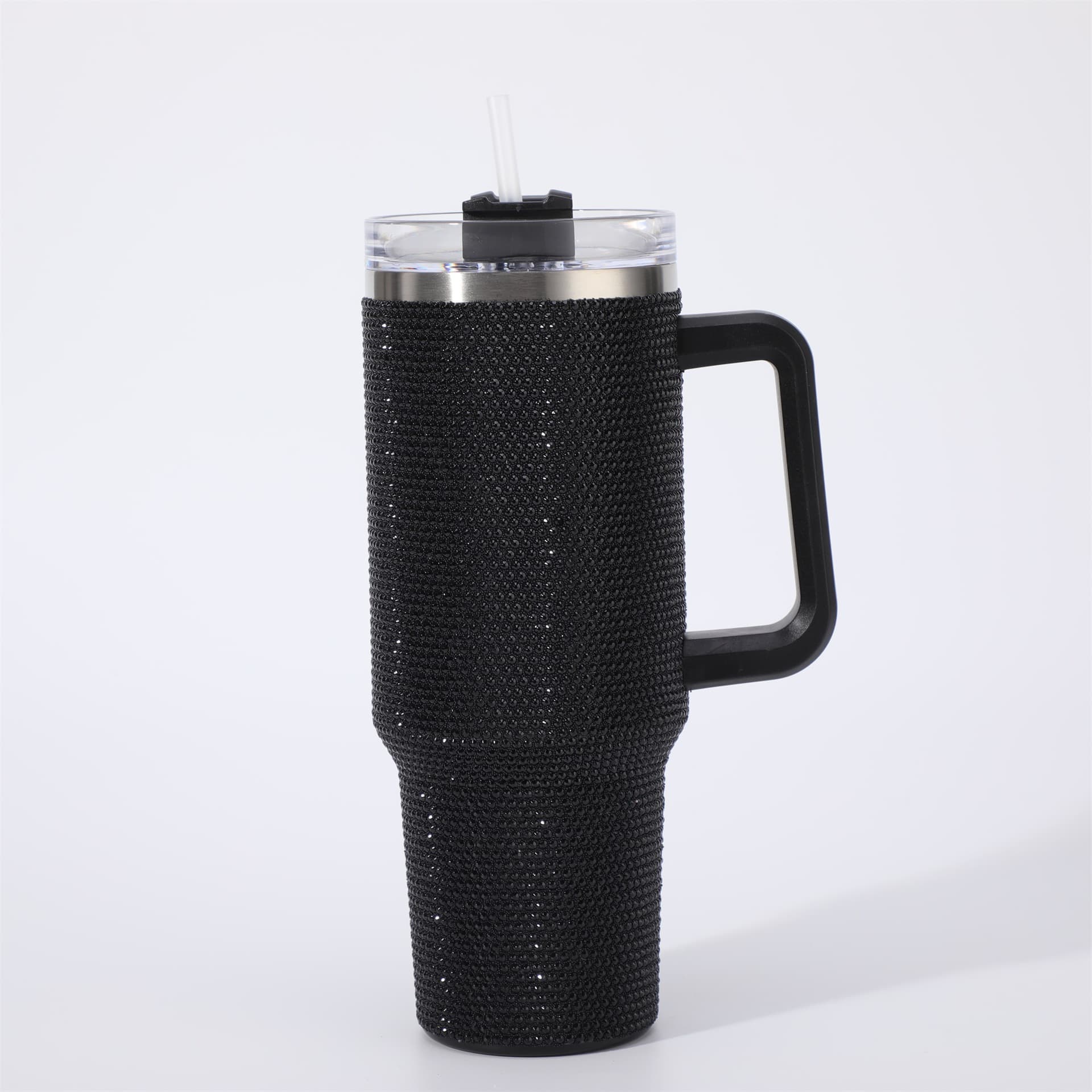 Crystal Rhinestone Inlaid Stainless Steel 40oz Car Cup Insulated Tumbler with Handle and Straw Large Capacity Car Mug