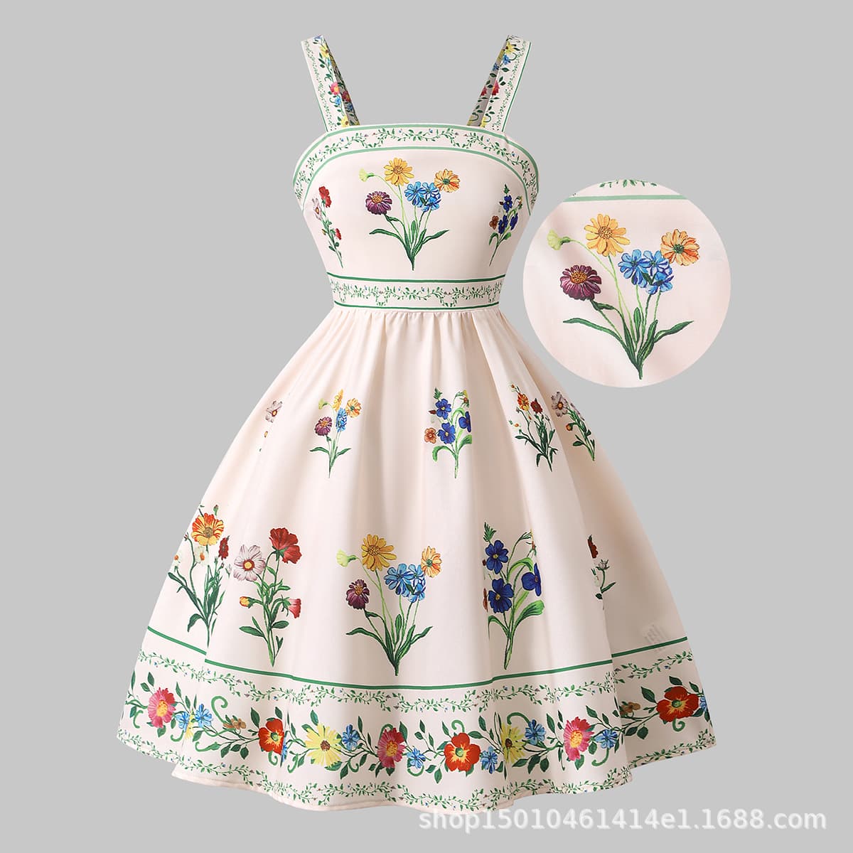 2026 Cross-border new girls summer suspender dress European and American pastoral floral print holiday dress for children