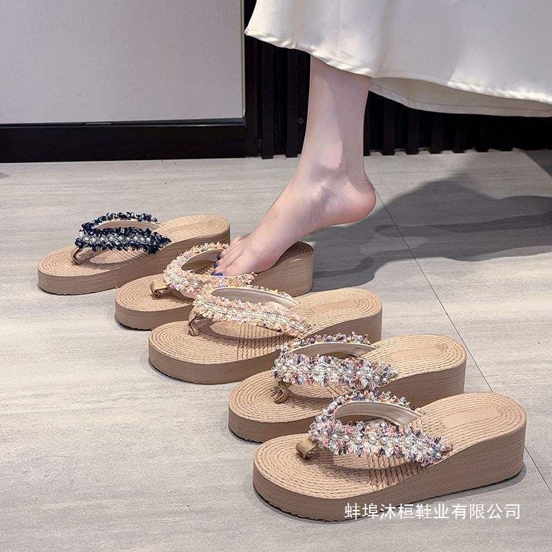 Xishuangbanna Dai Ethnic Style Thick-Soled Slippers for Women, Fairy Wedge Sandals, Beach Flip-Flops