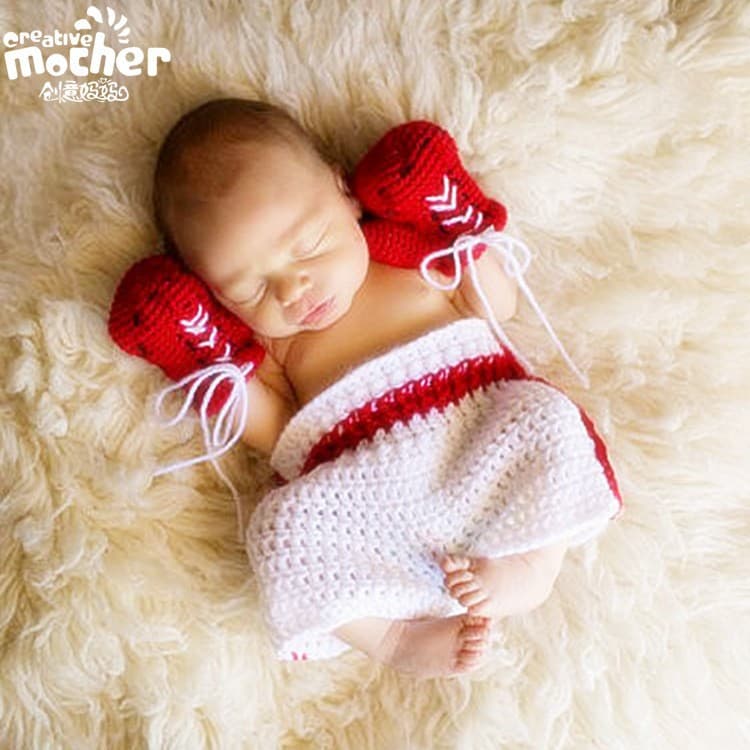 New Cross-Border Product Hand-Knitted Cute Baby Boxing Outfit for Newborn Photography