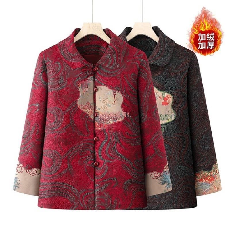 Middle-aged and elderly mothers' spring and autumn coats, grandmother-style fleece-lined autumn and winter warm clothes for old ladies, thickened mother-in-law outfits