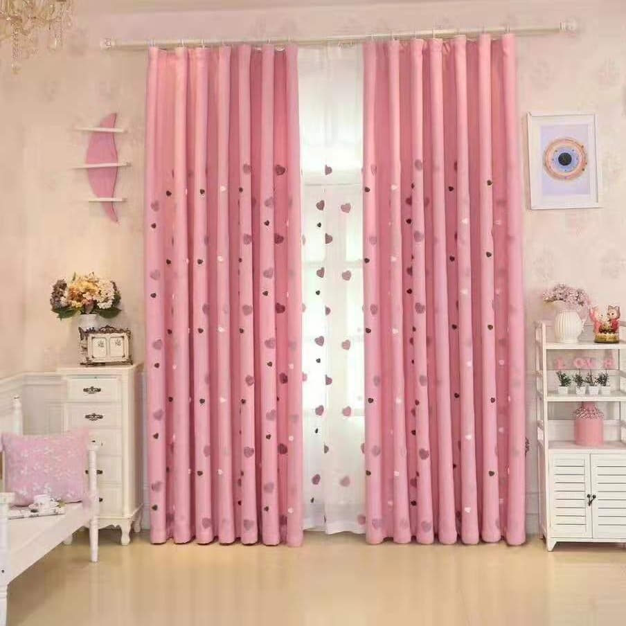 New Xuefuning Embroidered Dreamy Love Heart Curtain Fabric Pink Love Heart Children's Princess Room Blackout Curtain Fabric Factory