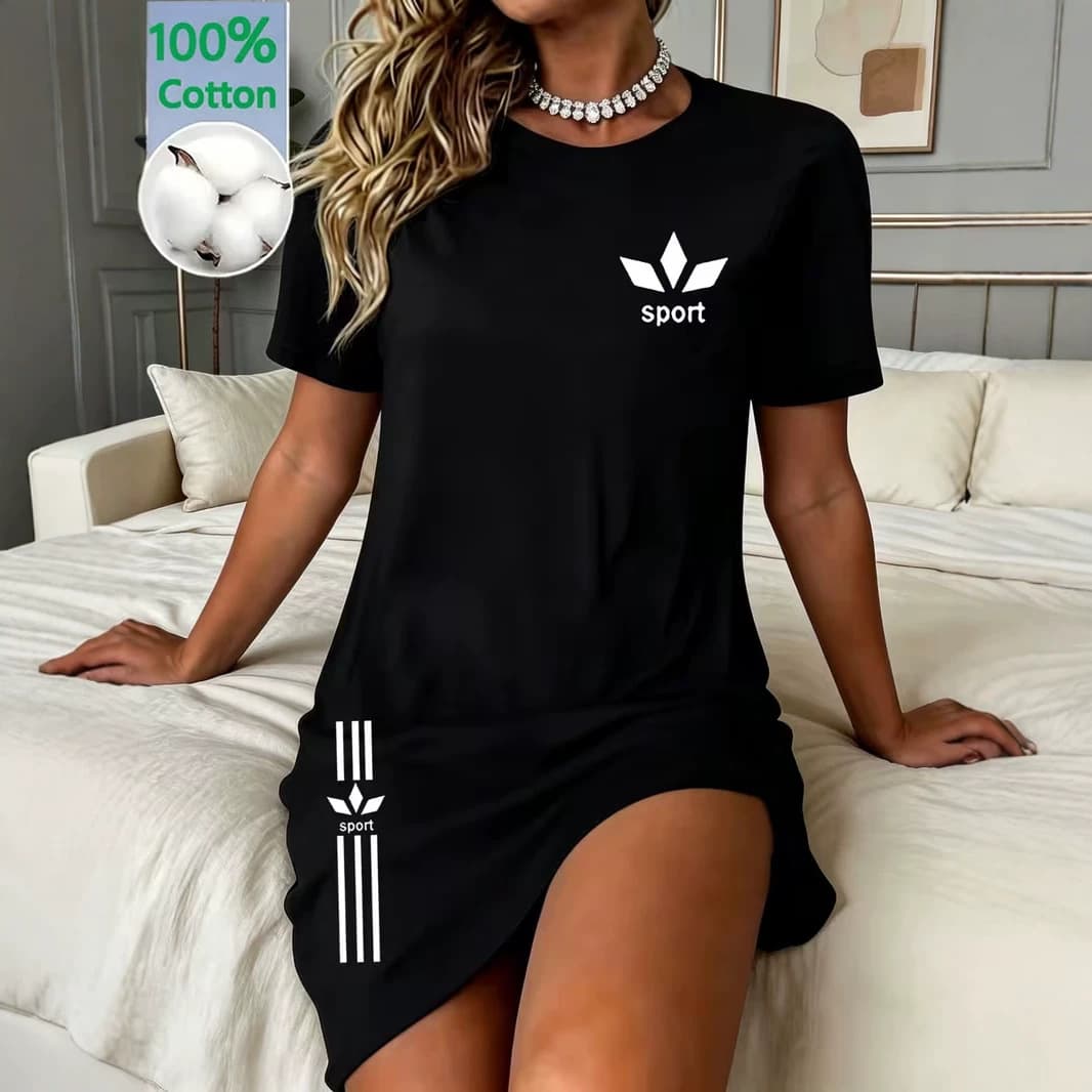 Cross-border foreign trade Amazon women's nightgown 3D printed short-sleeved large size loose dress for two wears at home and out