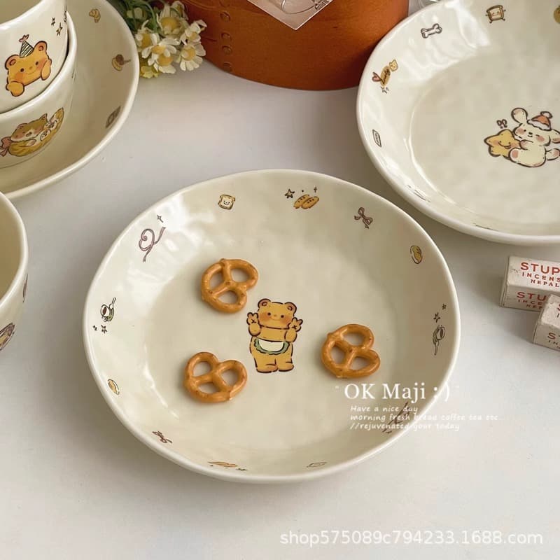 Dessert Plate High Appearance Value Tableware Cute Bowl Plate Household Ceramic Deep Plate Ins Style Western Food Dinner Plate Set