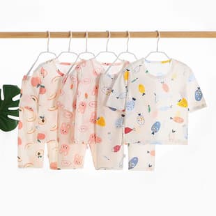 Dropshipping Children's Short-Sleeve Pure Cotton Homewear, Three-Quarter Sleeve Air Conditioning Suit for 1-6 Year Old Boys and Baby Girls