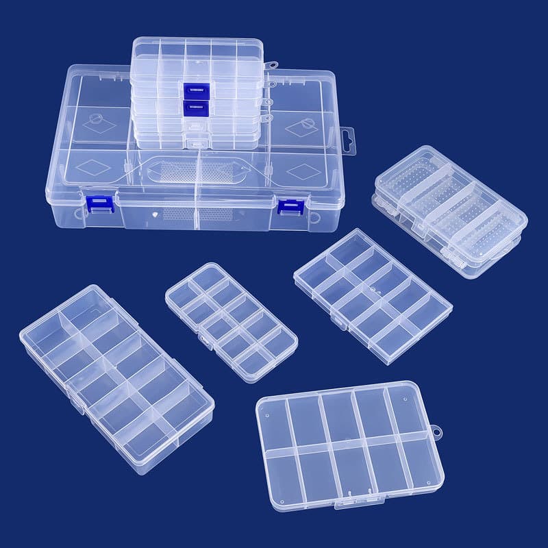 Compartmented plastic pp desktop storage box 10 compartments transparent buttons fishing gear accessories spelled bean jewelry cosmetics packaging box