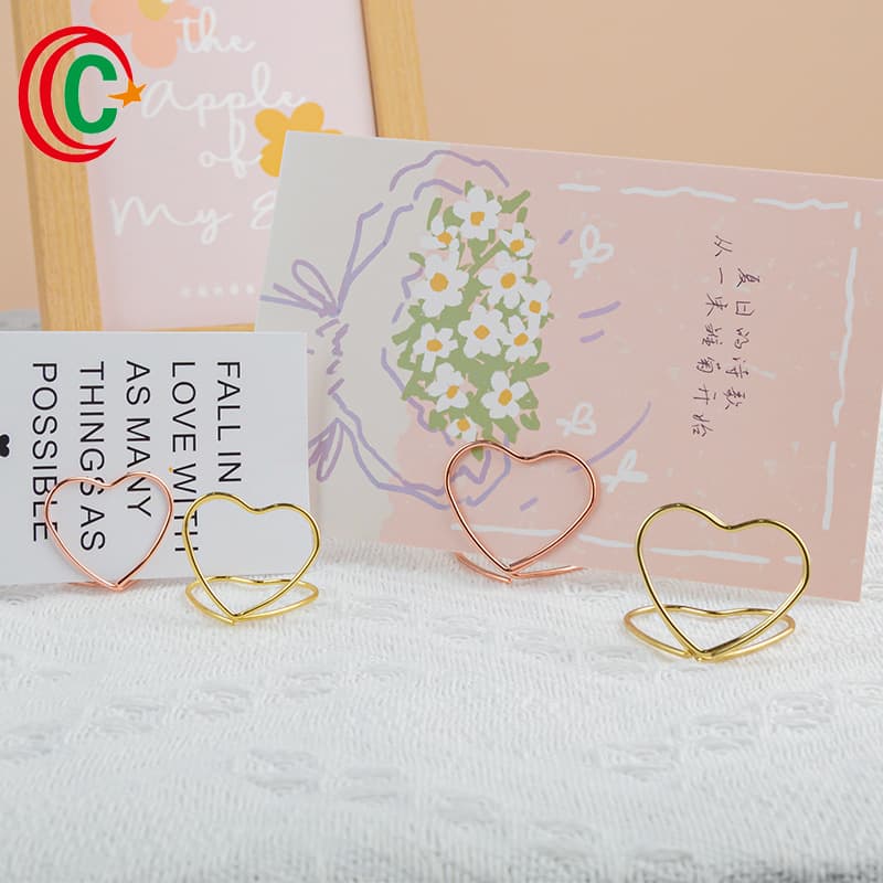 In Stock Wholesale Creative Double-layer Heart-shaped Paperclip Business Card Holder, Heart Table Card Clip, Metal Message Clip, Bulk Discount