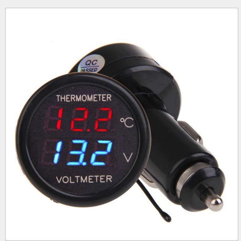 2-in-1 dual-color display dual-function car voltmeter thermometer