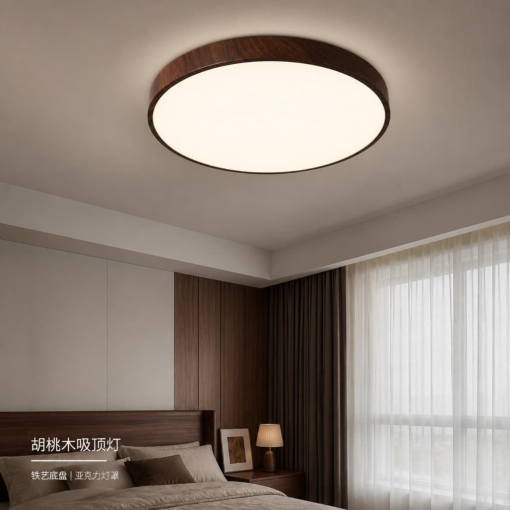 H Ultra-Thin Eye-Care Ceiling Light for Bedroom, Living Room, Study, Children's Room, New Chinese Style Walnut Color
