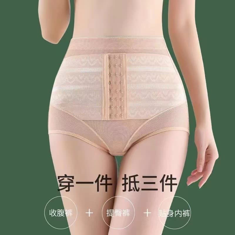 Spring/Summer Thin High-Waist Eight-Row Button Mesh Breathable Belly Control Panties Postpartum Waist Shaping Enhanced Slimming Women's Underwear