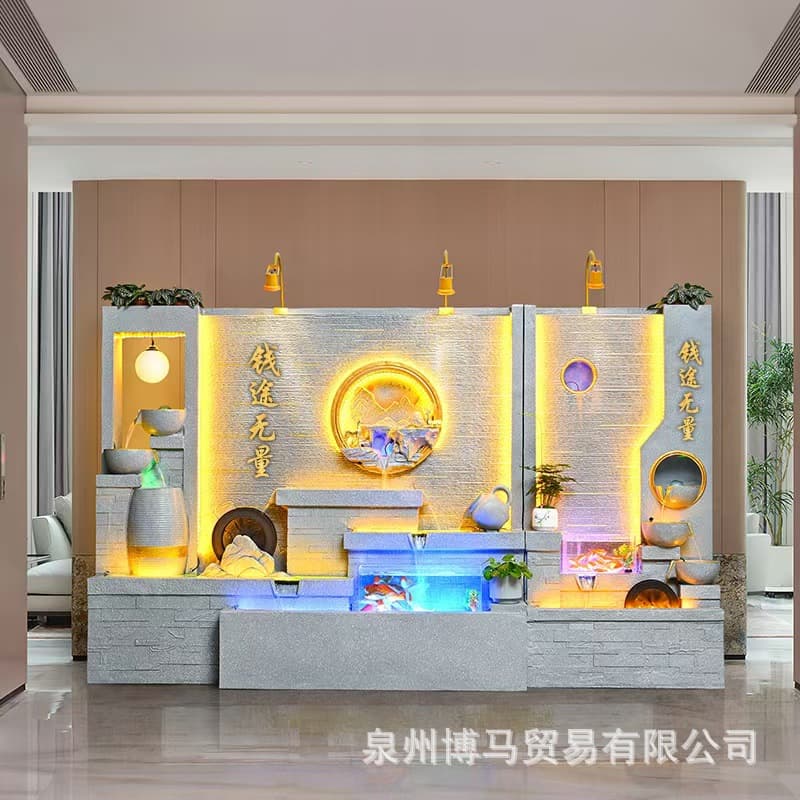Large water curtain wall background wall rockery flowing water fountain living room indoor screen courtyard circulating waterfall landscape ornaments