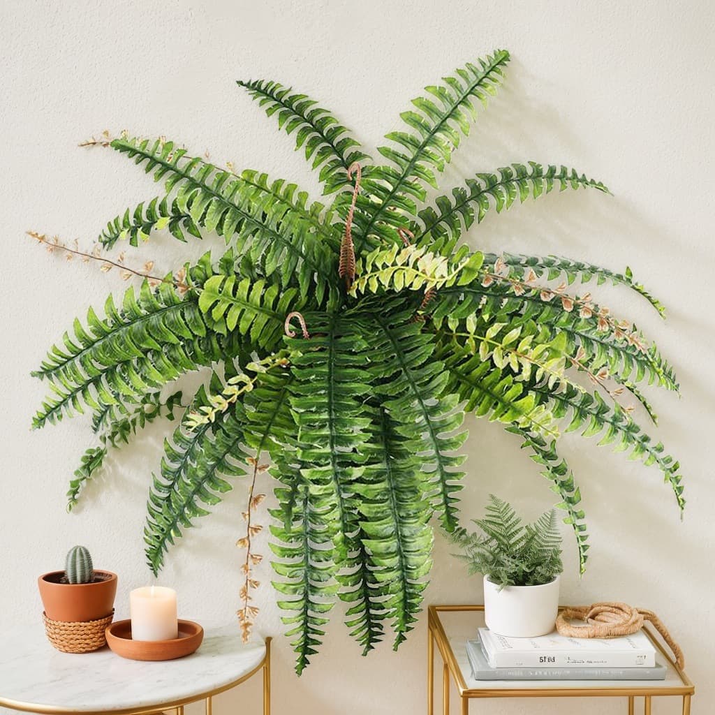 Artificial fern green wall, ferns, Persian grass, ribbonfish tail grass, tropical plant landscaping