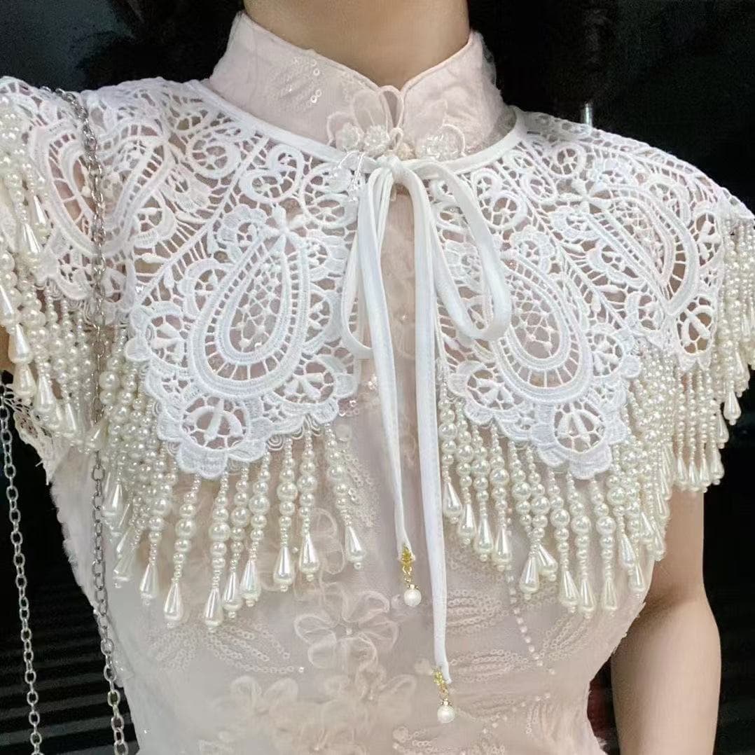 Qingben Jiaren Hanfu Ming-style Tassel Cloud Shoulder Vintage Pearl Cloud Shoulder Wedding Dress Cheongsam Cape