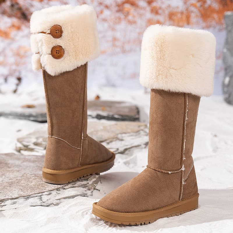 Women's Long Snow Boots 2025 Winter New Thickened Fleece-Lined Northeast Cotton Shoes Chunky Sole 2-in-1 Over-the-Knee Winter Boots