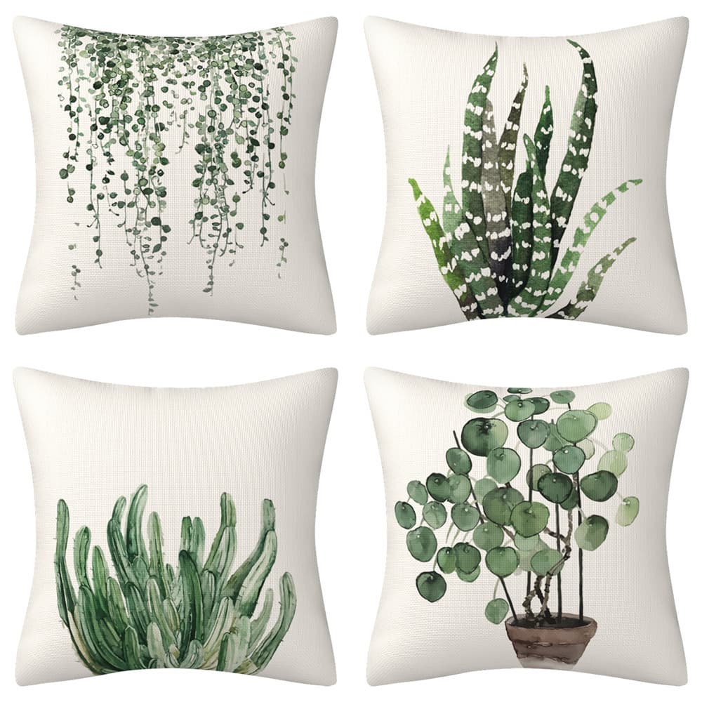 Hand-painted watercolor green plant pillow cover Amazon Home Decor Cushion Office Sofa Cushion Cover