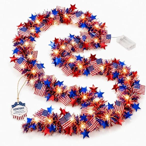 American Flag & Star Red White Blue Fairy Lights