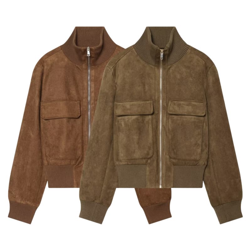 UNIZERA Women's 2026 Fall New Arrival Stand Collar Suede Texture Bomber Jacket Women 3046256