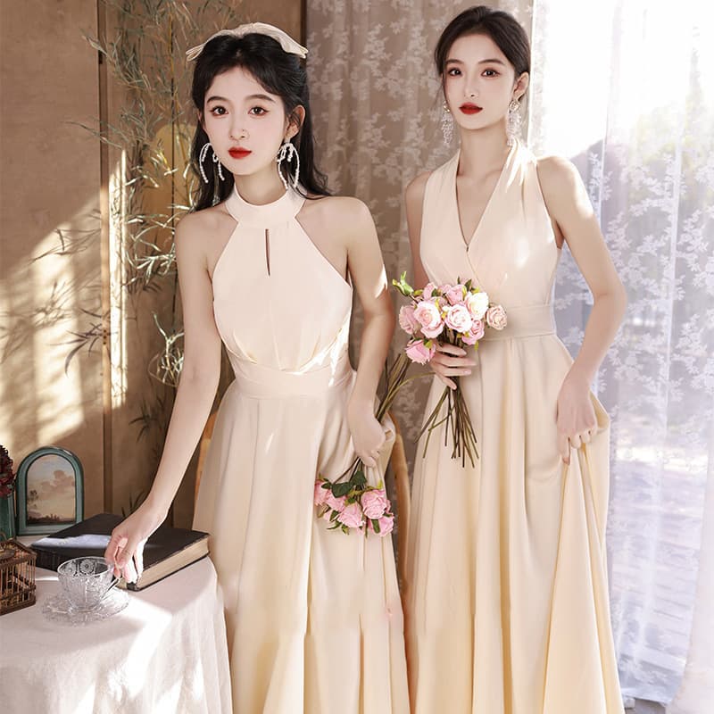 Champagne Bridesmaid Dress 2025 New Spring Wedding Fairy Elegant Everyday Wearable Sisterhood Gown for Women