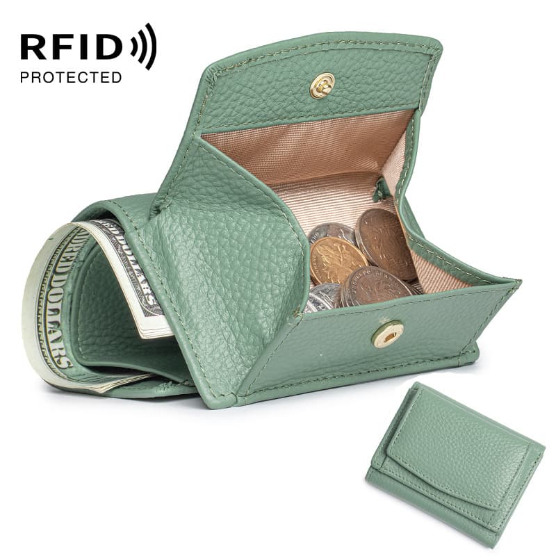 Genuine Leather Women's RFID Card Holder Japanese Style Tri-Fold Short Wallet Slim Mini Coin Purse