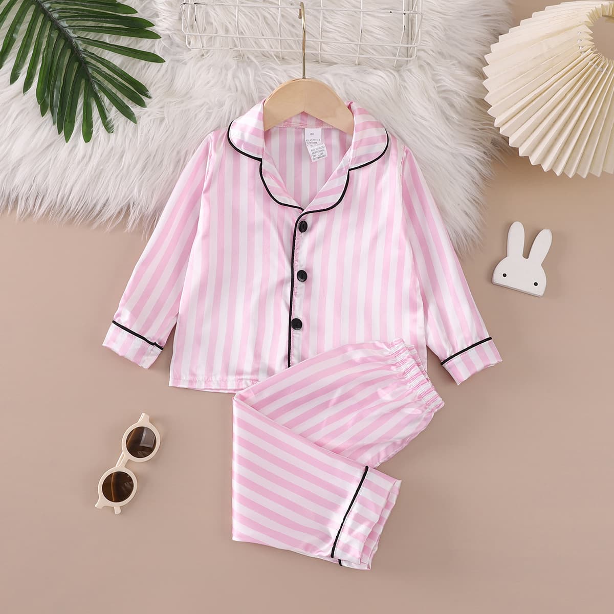 Cross-border Spring and Autumn Children's Pajamas, Simulated Silk Striped Kids' Homewear, Long-sleeved Indoor Children's Sleepwear