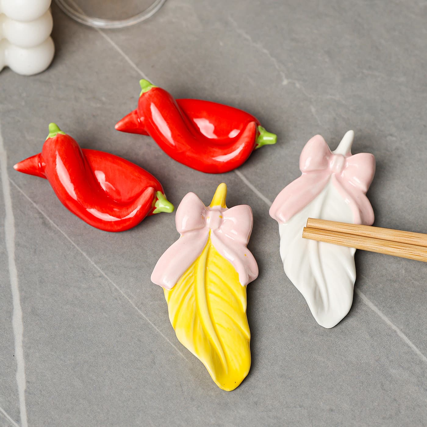Feather Chili Fruit Ceramic Chopstick Rest, Pen Holder, Cute Creative Tableware for New Home