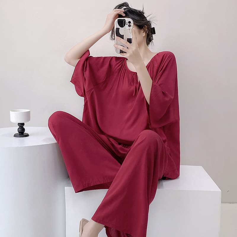 2026 New Sweet Girl Spring Cotton Silk Pajamas Women Long Sleeve Long Pants Plus Size Two-Piece Set Homewear Set