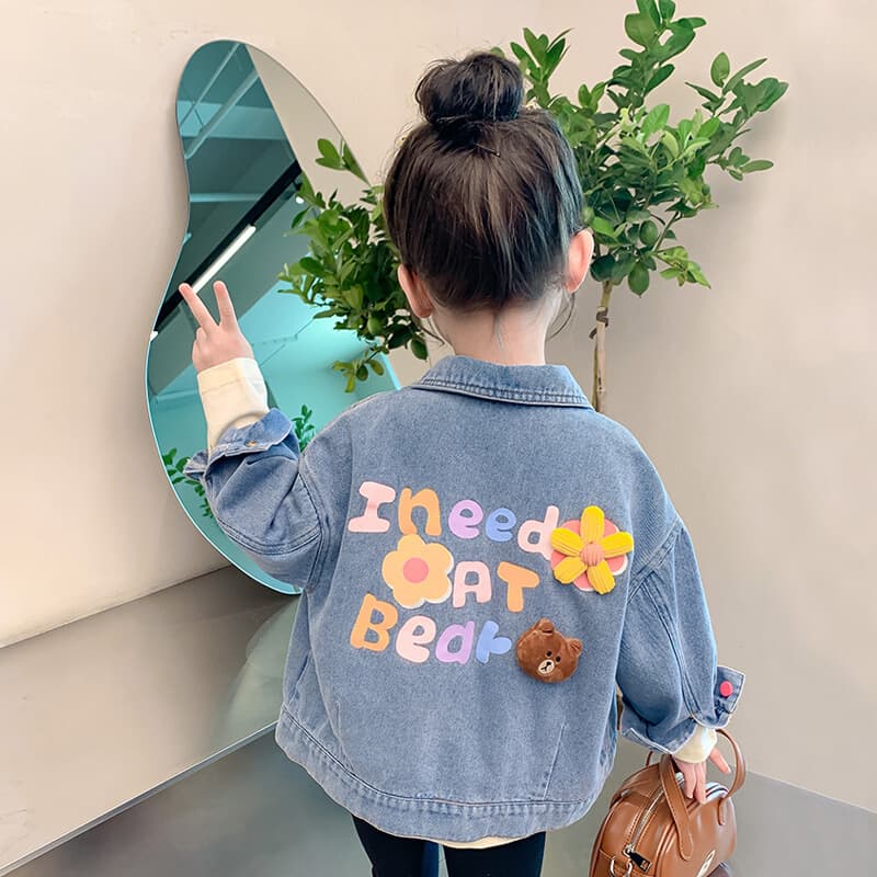 Girls' Autumn Jacket Versatile Outerwear Spring and Fall Denim Jacket for Toddlers Ages 3-5 Years Old Fashionable Medium Thickness Baby Coat