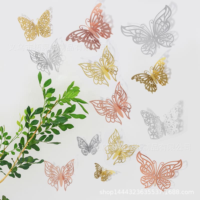Hollow 3d Butterfly Wall Stickers Realistic Double-sided Decorative Metal Butterflies Home Decor