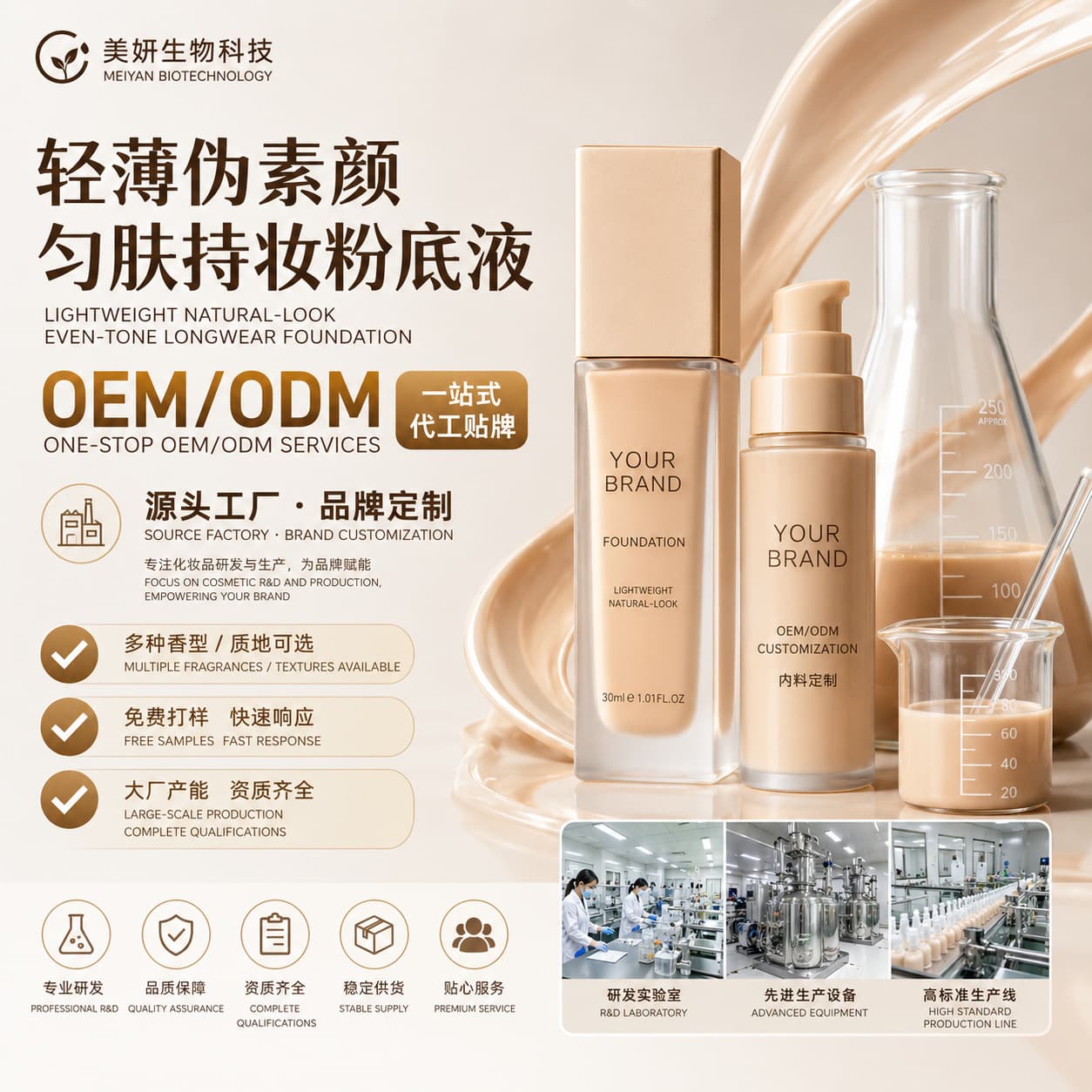 Lightweight Natural Look Liquid Foundation Cosmetics Source Factory OEM/ODM Private Label Custom Cross-Border Supply