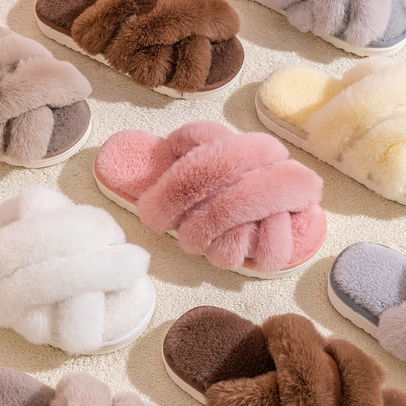 Cross-border Amazon Ins Dopamine Cotton Slippers European and American Style Open-toe Fluffy Slippers Indoor Plush Slippers