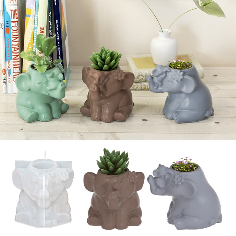 Cross-border New Product Elephant Planter Storage Jar Silicone Mold DIY Elephant Vase Candle Cup Plaster Mold