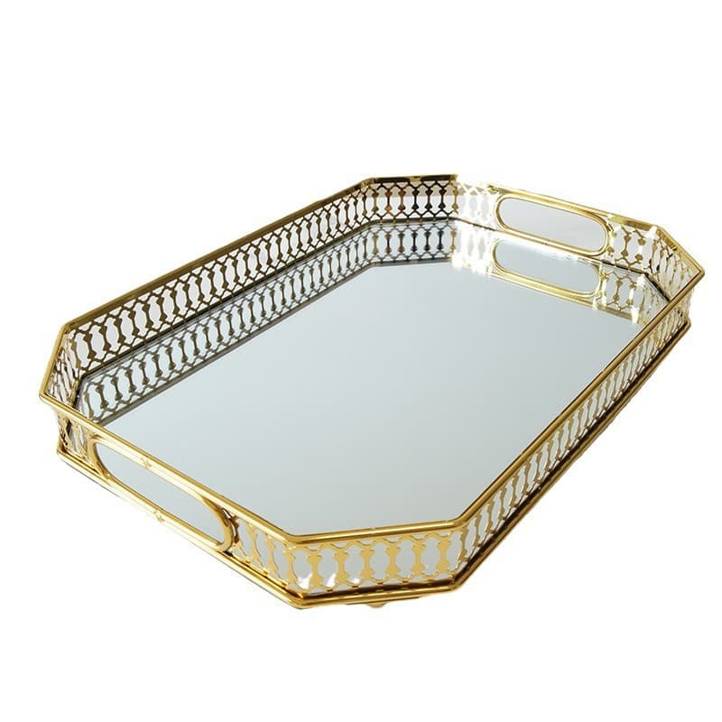Cross-border European-style light luxury acrylic mirror tray storage for living room coffee table, water cups, tea tray, and decorative fruit plate for showrooms.